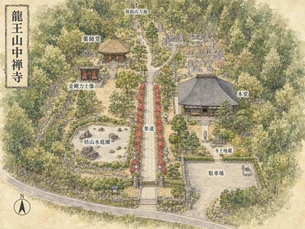 龍王山中禅寺 境内案内図|薬師堂・本堂・枯山水庭園を巡る上田市の古刹マップ